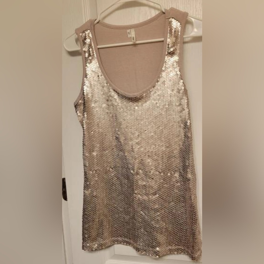 Maurices Studio Y Sequin Shiny Tank Top Sleveless Dusty Rose Pink XS Extra Small